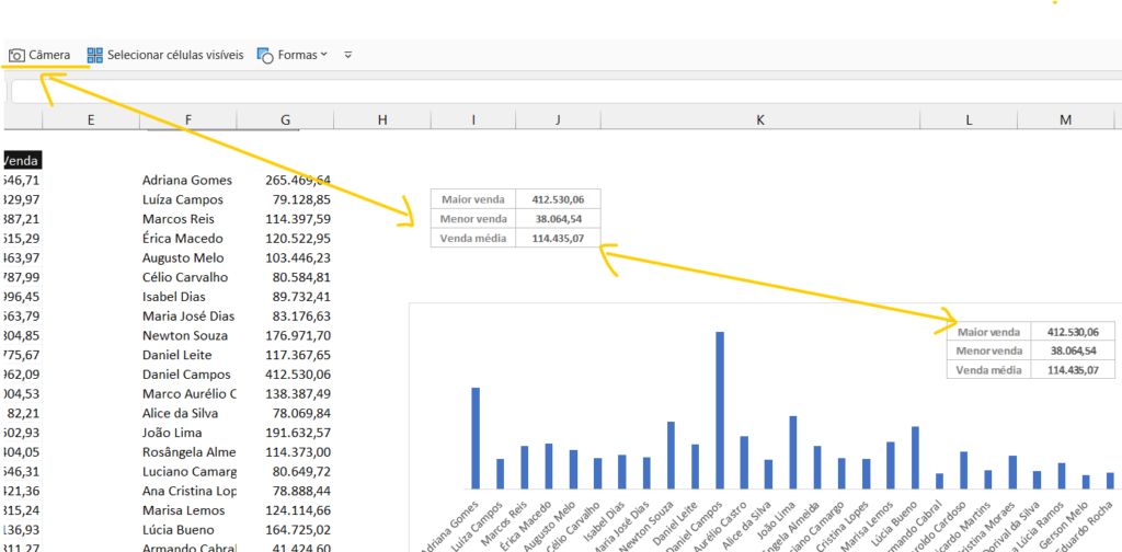 Tirando uma foto com o comando câmera - COMANDO CÂMERA NO MICROSOFT EXCEL