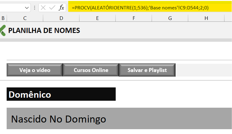 Funções do projeto - COMO FAZER UMA PLANILHA DE NOMES NO EXCEL