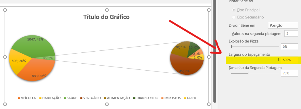 Largura do espaçamento