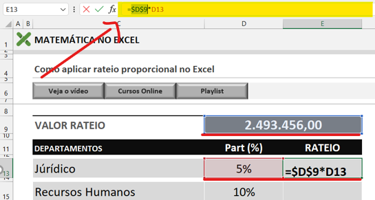 Fixar a referência - RATEIO PROPORCIONAL POR DEPARTAMENTO NO EXCEL