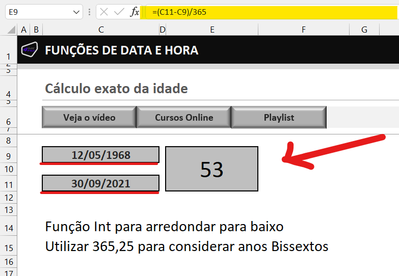 COMO CALCULAR A IDADE EXATA NO EXCEL