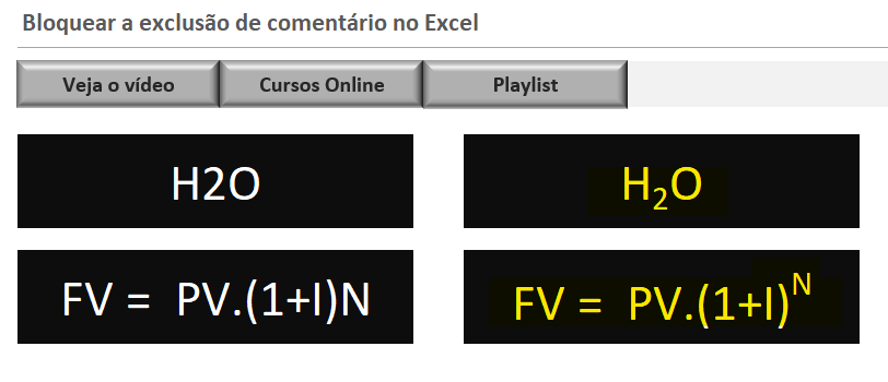 EFEITOS SUBSCRITO E SOBRESCRITO NO EXCEL