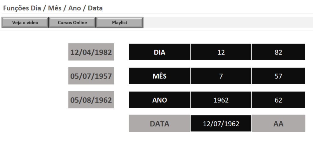 FUNÇÕES DIA-MÊS-ANO NO MICROSOFT EXCEL