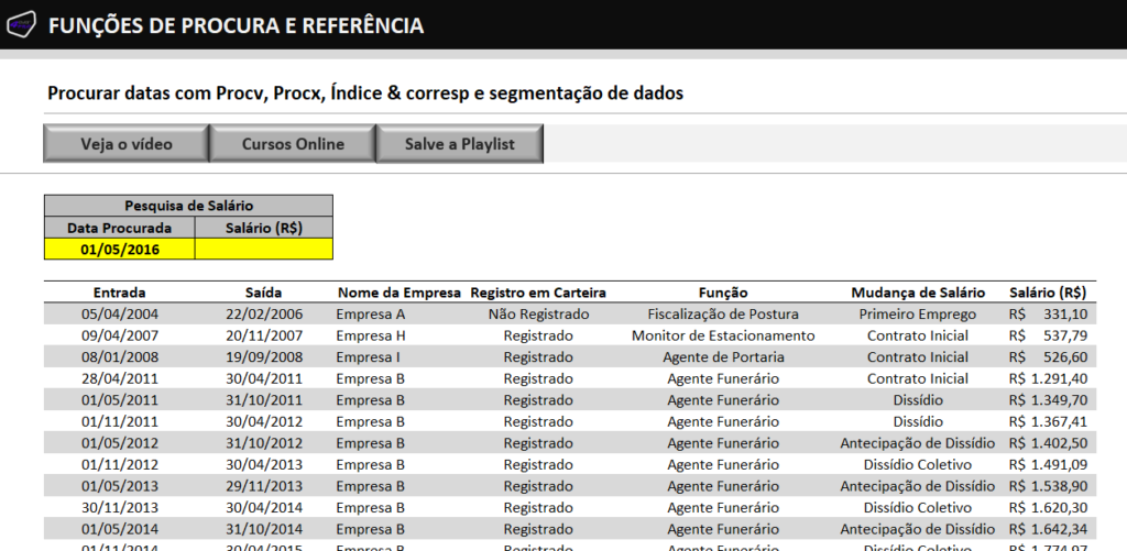 PROCURA DE SALÁRIOS COM FUNÇÃO PROCV