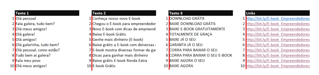 numeração dos textos - TEXTOS ALEATÓRIOS NO EXCEL