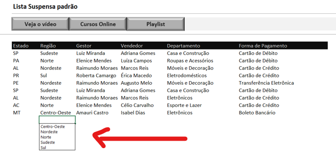 LISTA SUSPENSA PADRÃO NO EXCEL
