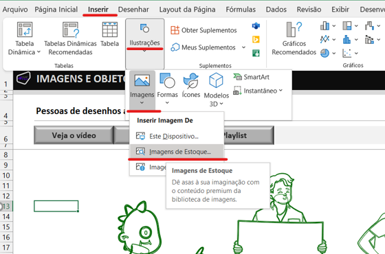 Como encontrar as imagens - PESSOAS DE DESENHOS ANIMADOS NO EXCEL