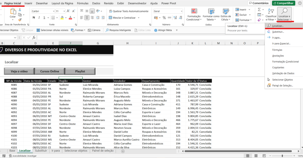 Comando localizar e selecionar - COMO LOCALIZAR AVANÇADO NO EXCEL