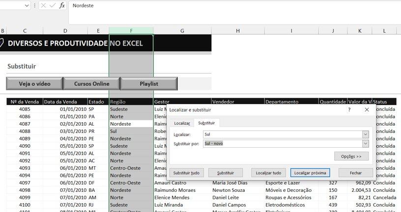 Selecionar dados - SUBSTITUIR AVANÇADO NO EXCEL