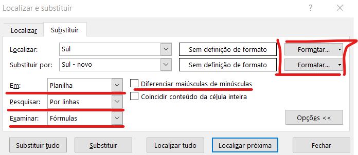 Comando opções - SUBSTITUIR AVANÇADO NO EXCEL