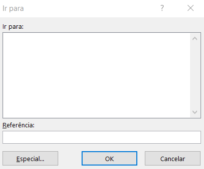 Caixa ir para - IR PARA ESPECIAL NO EXCEL