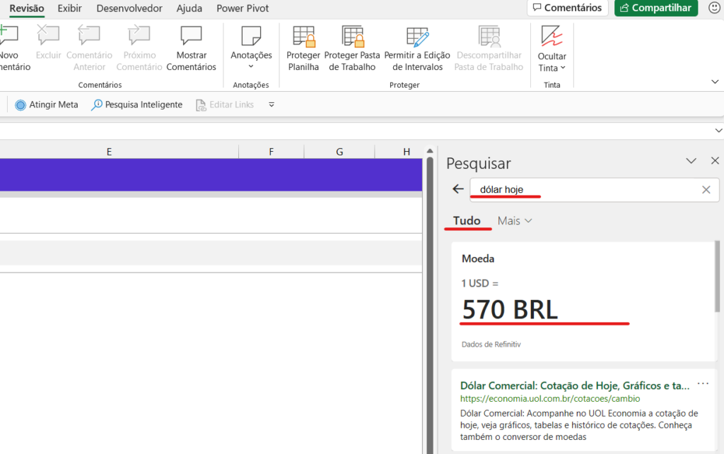 Cotação do dólar - COTAÇÃO DO DÓLAR NO MICROSOFT EXCEL