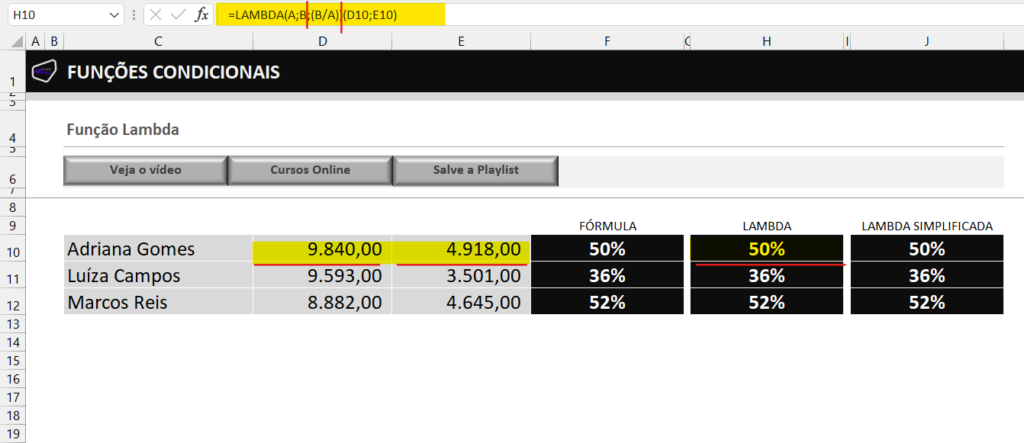 Detalhes da função lambda - FUNÇÃO LAMBDA NO EXCEL