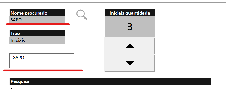 Nome procurado - CAIXA DE PESQUISA NO EXCEL