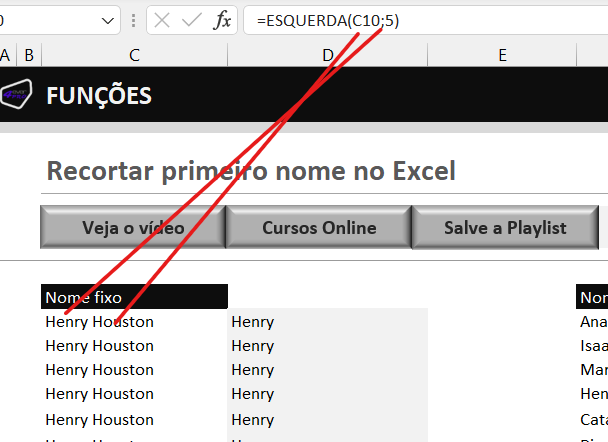 Recorte de frases fixas - RECORTAR O PRIMEIRO NOME NO EXCEL