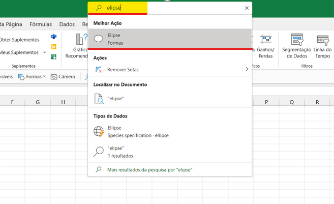 Pesquisa elipse na barra de pesquisa do excel