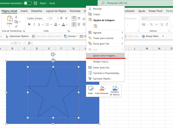 Salvar como imagem no excel - COMO FURAR FORMAS NO EXCEL