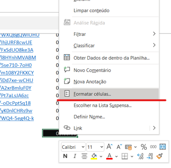 Caixa formatar células no Excel