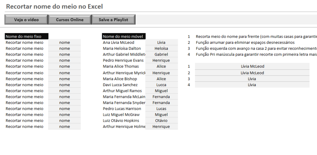 COMO RECORTAR NOME DO MEIO NO EXCEL