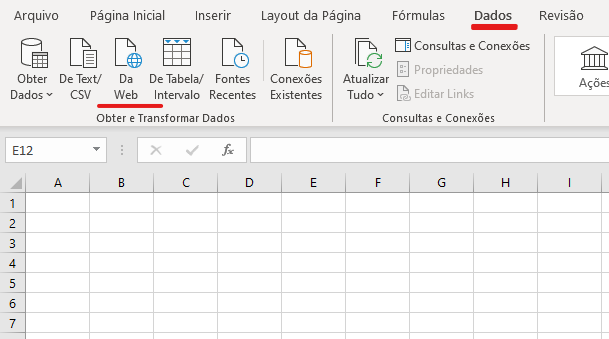 Localizar comando da Web - IMPORTAR DADOS DA WEB NO EXCEL