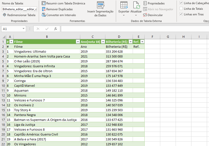 Dados da Web no Excel