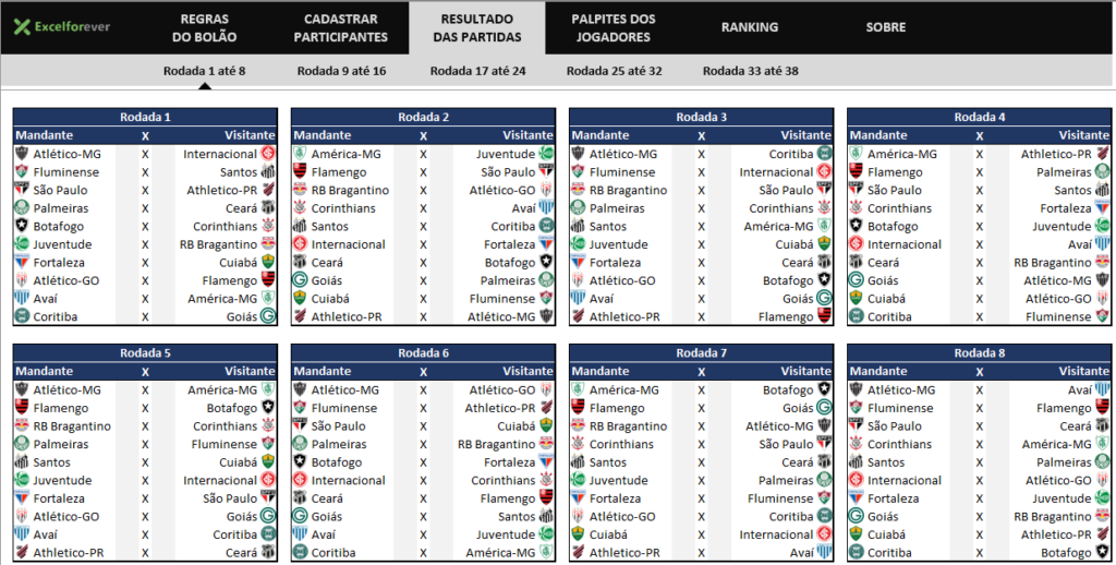 PLANILHA BOLÃO BRASILEIRÃO 2022 - ExcelForever