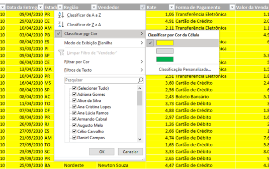 Filtro por cores - COMO USAR FILTROS NO EXCEL