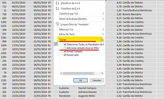 Adicionar seleção ao filtro atual