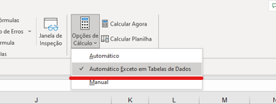 Cálculo automático exceto em tabelas de dados - Configurar opções de cálculo no Excel