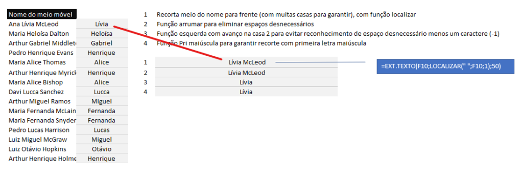 Excluir primeiro nome no excel