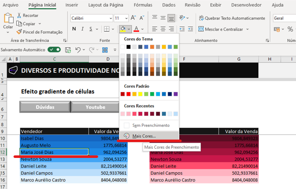 Cores hexadecimais - CORES HEXADECIMAIS NO MICROSOFT EXCEL