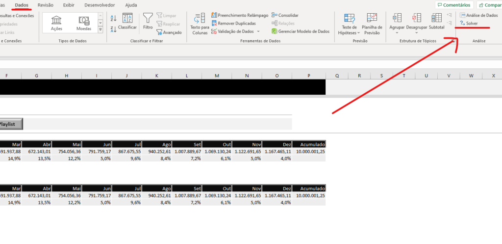 grupo análise - SOLVER NO MICROSOFT EXCEL