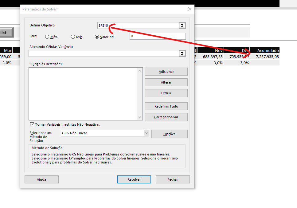 Parâmetros do Solver - SOLVER NO MICROSOFT EXCEL