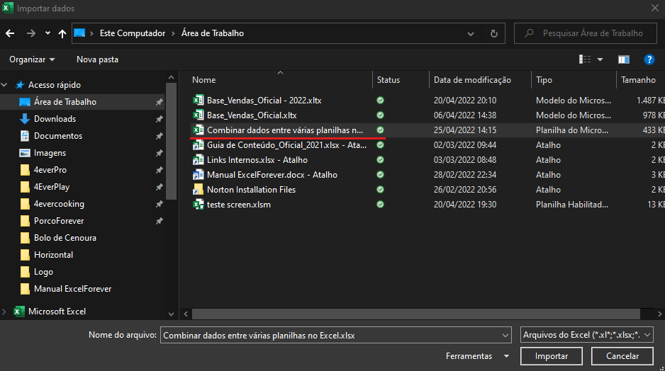Escolher arquivo - COMBINAR DADOS ENTRE PLANILHAS NO EXCEL