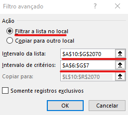 Caixa filtro avançado - FILTRO AVANÇADO NO MICROSOFT EXCEL