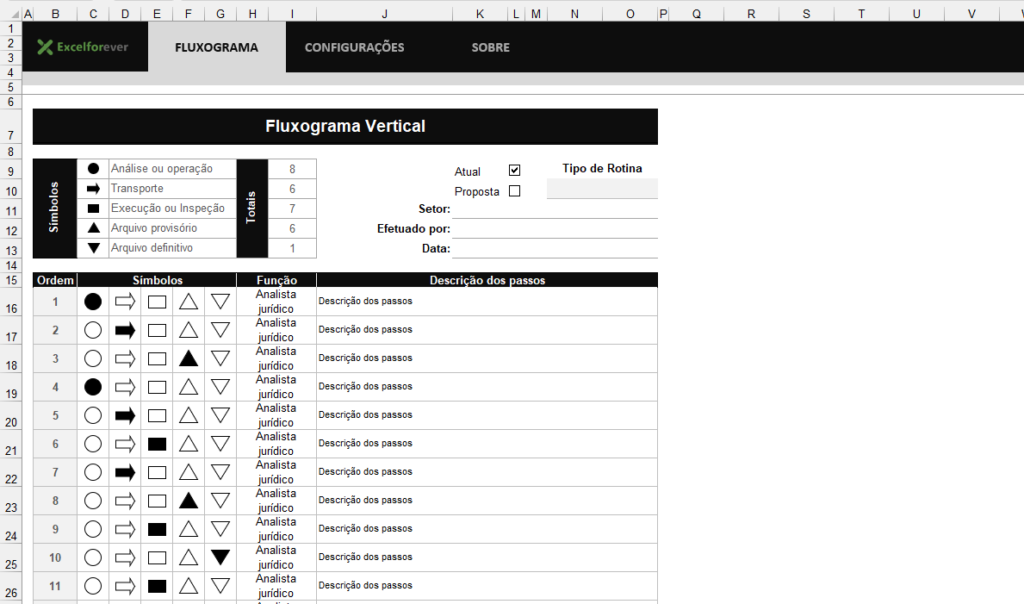 Planilha Excel Fluxograma Vertical De Processo Elo7 0860