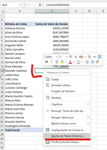 CONFIGURAÇÕES DE TABELAS DINÂMICAS NO EXCEL