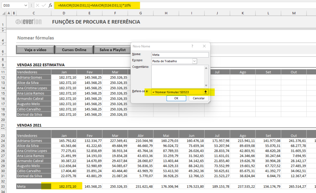 Gerenciador de nomes - NOMEAR FÓRMULAS NO EXCEL