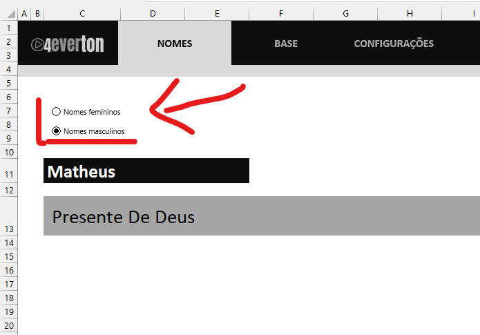 Escolher o gênero - PLANILHA SUGESTÃO DE NOMES 2022