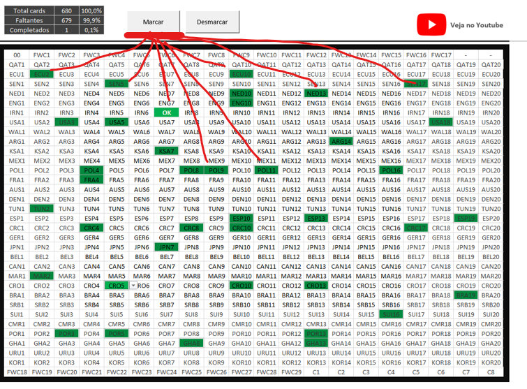 Comando marcar cards - PLANILHA CONTROLE DE CARDS DA COPA