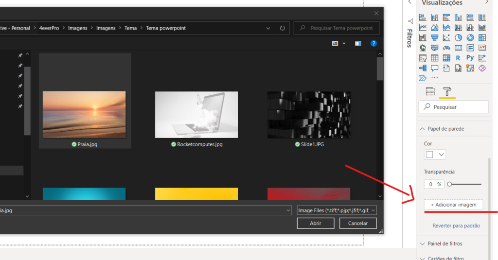 Adicionar imagem - IMAGEM DE FUNDO NO POWER BI