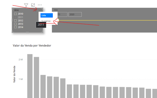 Listas suspensas no POwer BI