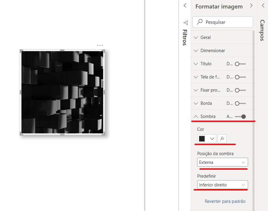 Sombras da imagem - UTILIZAR IMAGENS NO POWER BI