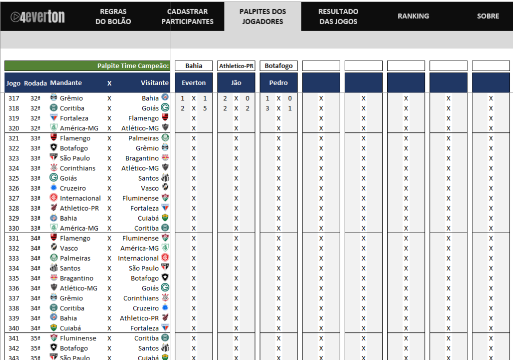 Bolão em Excel com download grátis para o Campeonato Brasileiro