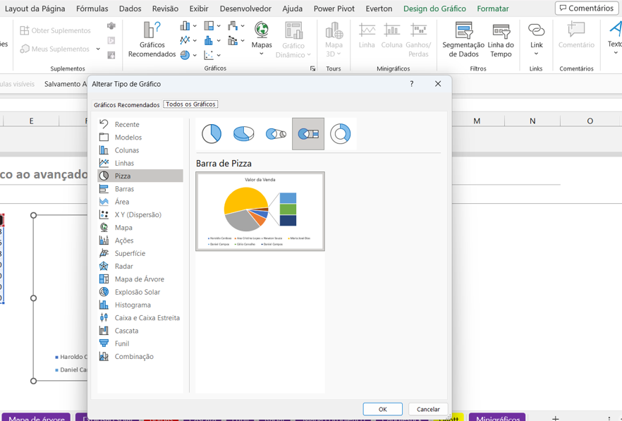 Como criar o gráfico barra de pizza no Excel