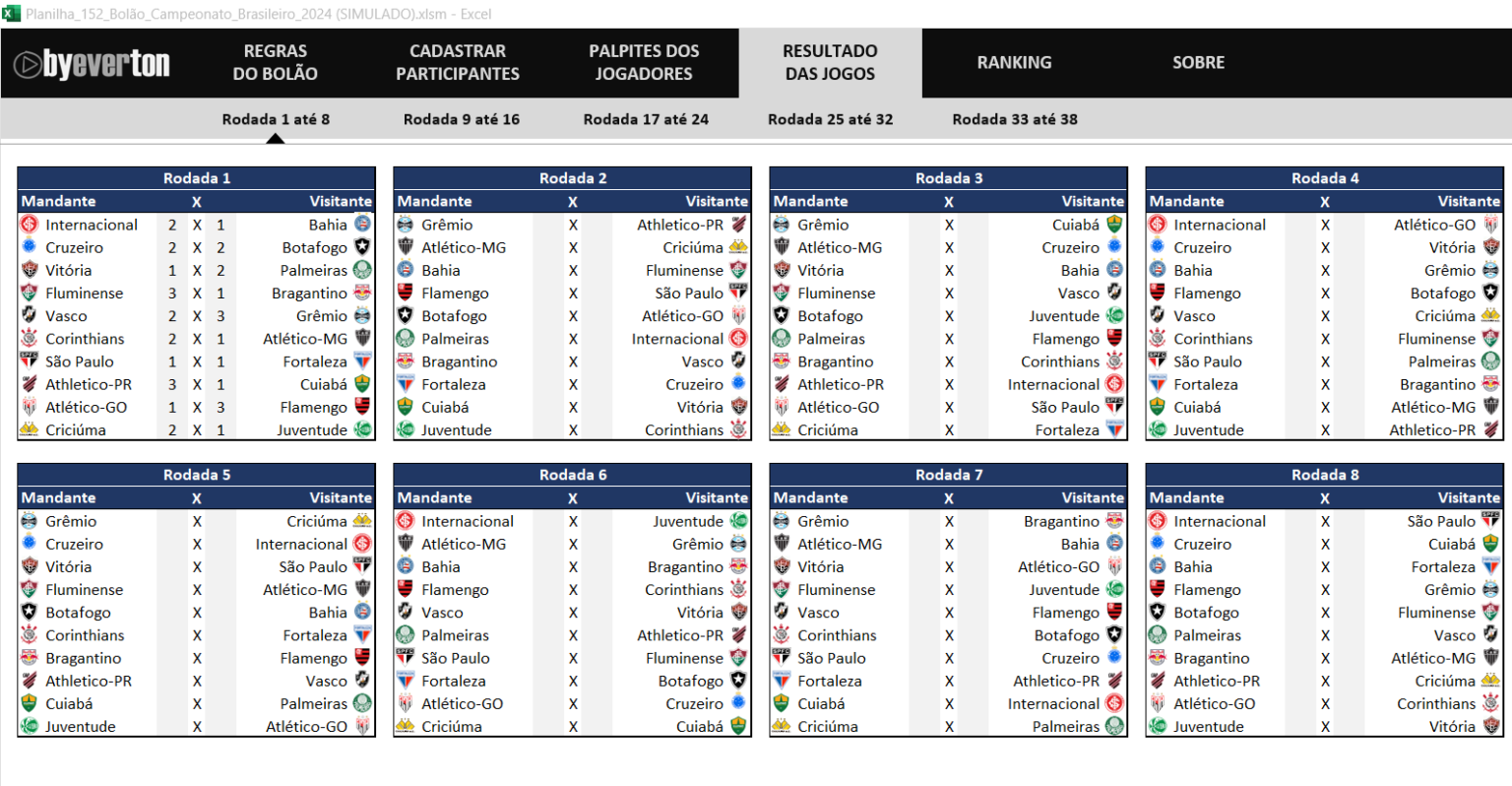 Planilha Bolão Do Campeonato Brasileiro 2024 - ExcelForever